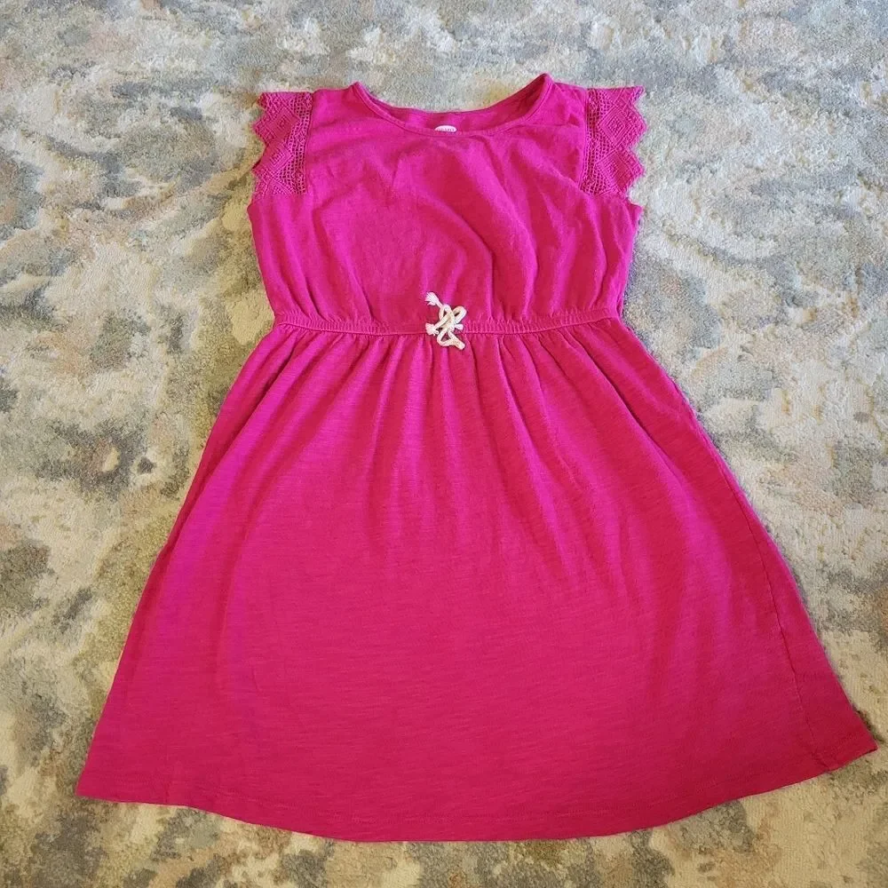 Old Navy Hot Pink Gathered Waist with lace sleeve Girls Dress